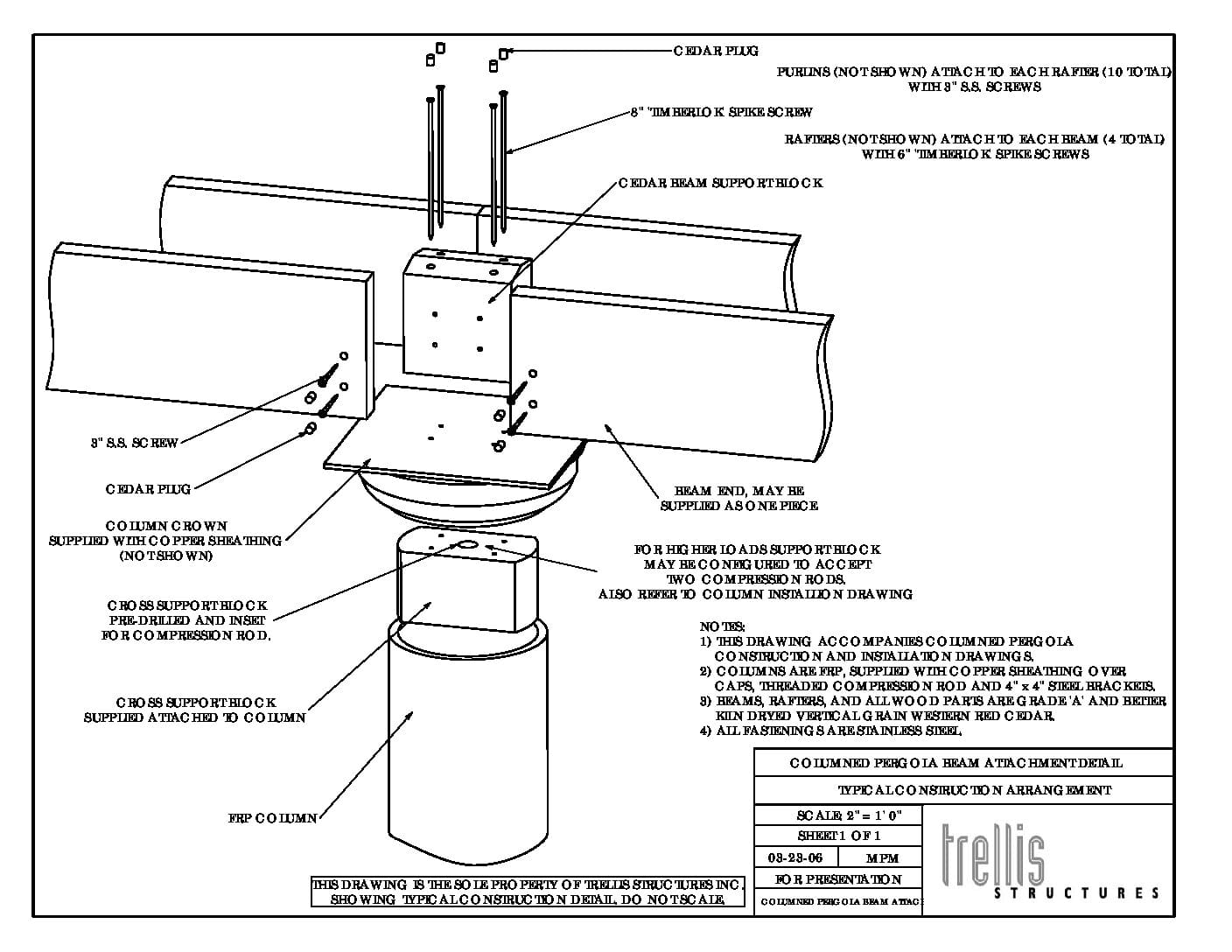 Columned Pergola Beam Attachment Detail